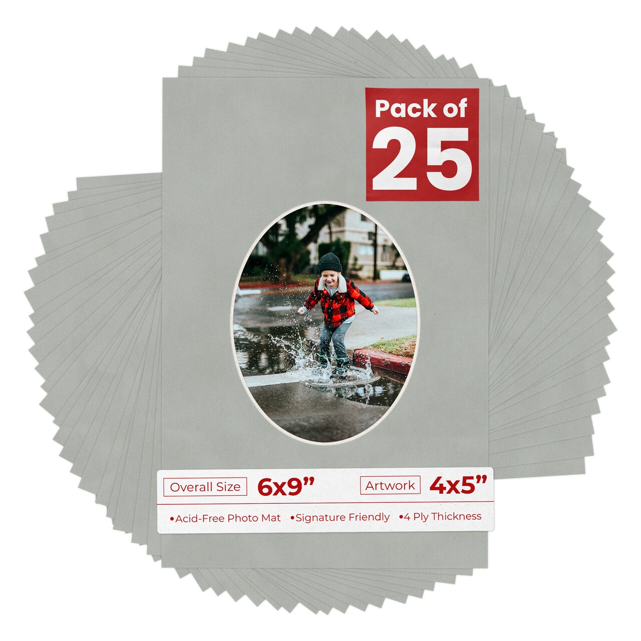 Light Grey Suede Mat Board for 6x9 Frames - Oval Opening for 4x5 Photos
